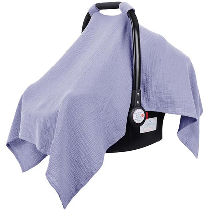 Metplus Muslin Car Seat Cover for Babies, 100% Cotton Breathable Infant Carseat Canopy for Summer, Lightweight Stroller Sunshade Covers for Newborns(Purple)