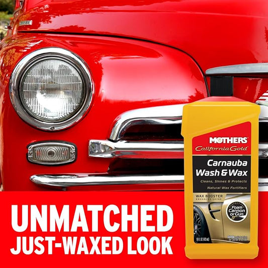 Mothers California Gold Carnauba Wash & Wax, 16 oz. — Cleans, Shines & Protects – Gentle, pH Balanced, Ultra-Sudsy, Spot-Free, Brilliant Finish, Biodegradable & Won't Strip Wax or Ceramic (05676)