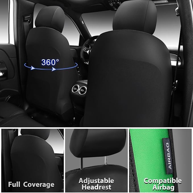 CAR PASS Memory 3D Foam Car Seat Covers Full Set, Breathable Mesh Thick Seat Covers for Car,Green Metal Film Leather Seat Covers, Universal Automotive Comfort for SUVs Trucks, Black Green