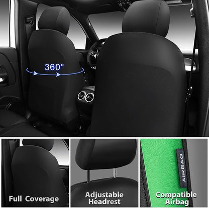 CAR PASS Memory 3D Foam Car Seat Covers Full Set, Breathable Mesh Thick Seat Covers for Car,Green Metal Film Leather Seat Covers, Universal Automotive Comfort for SUVs Trucks, Black Green