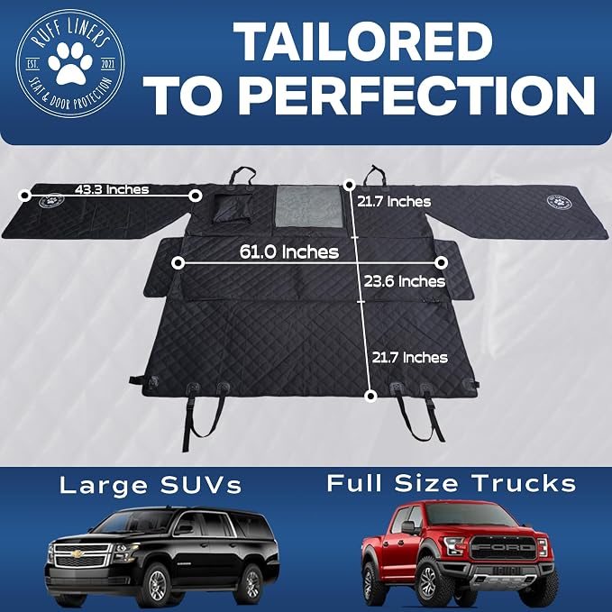 Ruff Liners XL Dog Hammock, Black – As Seen on Shark Tank – Back Seat Protector for Full-Size SUV – Waterproof, Machine-Washable, Touch Fasteners, & Belt Slots – Heavy-Duty Dog Seat Cover