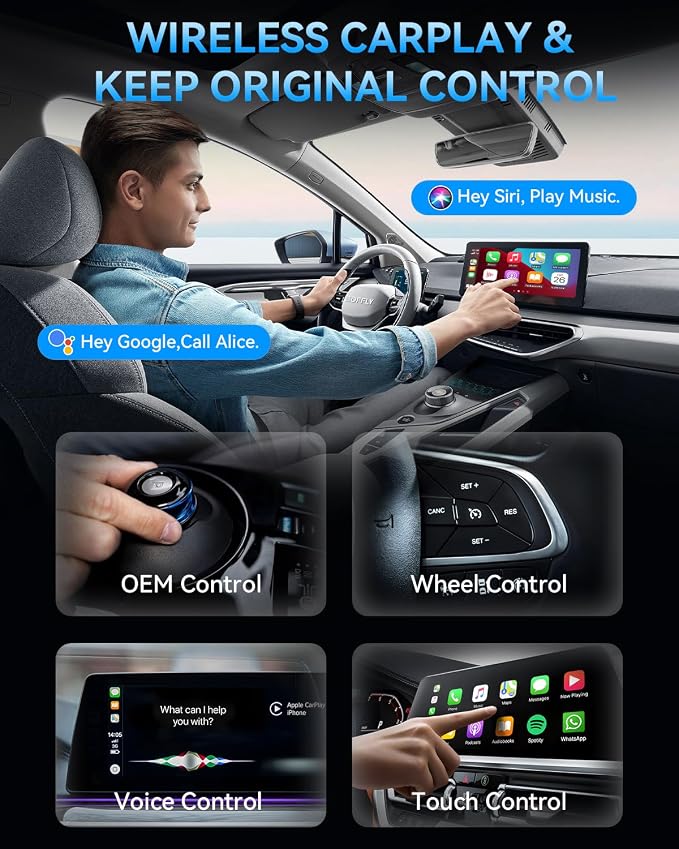 PWAYTEK 2026 Upgraded 2 in 1 Wireless CarPlay & Android Auto Adapter, USB A/C Dongle Convert Factory Wired for iOS 10+ & Android 11+(Black)