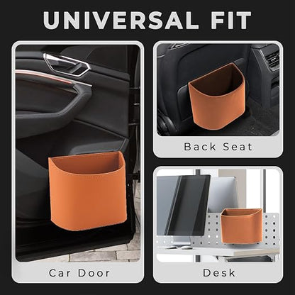 COZILO Leather Car Trash Can – Leakproof & Easy-to-Clean Car Trash Bin for Luxury Cars, SUVs & Trucks | Includes 60 Custom Liners, Secure Hook, Easy Install, Brown