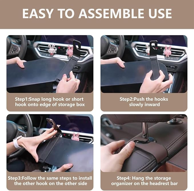 Backseat Car Organizer with 2 Drink Cup Holder - Tissue Holder - Car Seat Hooks for Headrest - Multi-functional Storage for Travel - Perfect for Kids, Adults(Black)