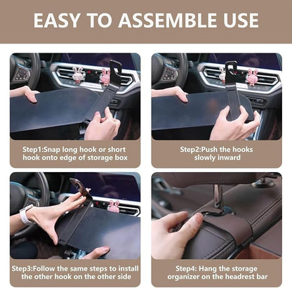 Backseat Car Organizer with 2 Drink Cup Holder - Tissue Holder - Car Seat Hooks for Headrest - Multi-functional Storage for Travel - Perfect for Kids, Adults(Black)