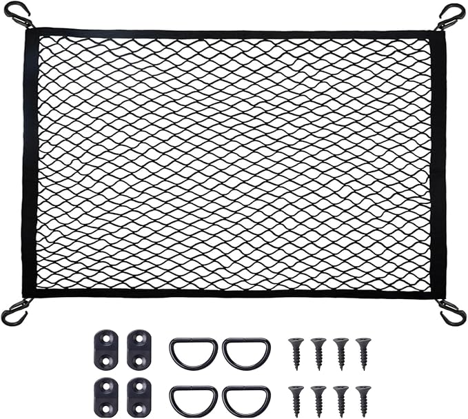 Cargo Net for SUV with Hooks, Adjustable Highly Elastic Storage Organizer Net for Car, Pickup Trucks,Mesh Organizer 3.3'x2' Stretches to 6'x4', Black