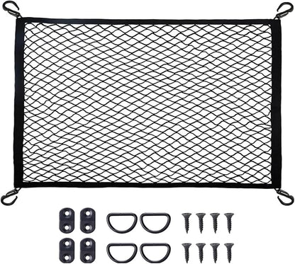 Cargo Net for SUV with Hooks, Adjustable Highly Elastic Storage Organizer Net for Car, Pickup Trucks,Mesh Organizer 3.3'x2' Stretches to 6'x4', Black