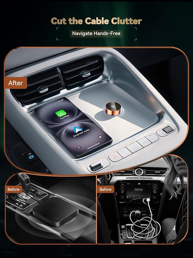 2026 Wireless CarPlay & Android Auto Adapter, 2-in-1 Mini Adapter for iPhone & Android, for USB-A/USB-C, Plug & Play, Fast Auto Reconnect, Low Latency, Converts Wired to Wireless for Cars After 2016