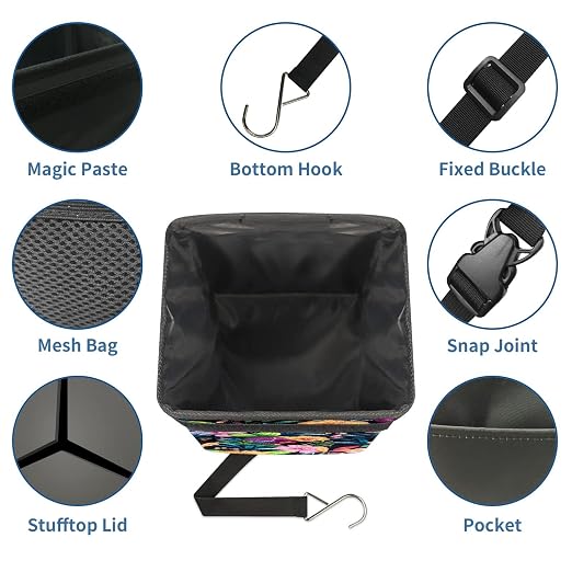 Car Trash Can – Multi-Purpose, Lightweight and Portable with Durable Water-Resistant Coating, No Installation Required, Practical and Ample Capacity, Variety of Colors.Rose Flower