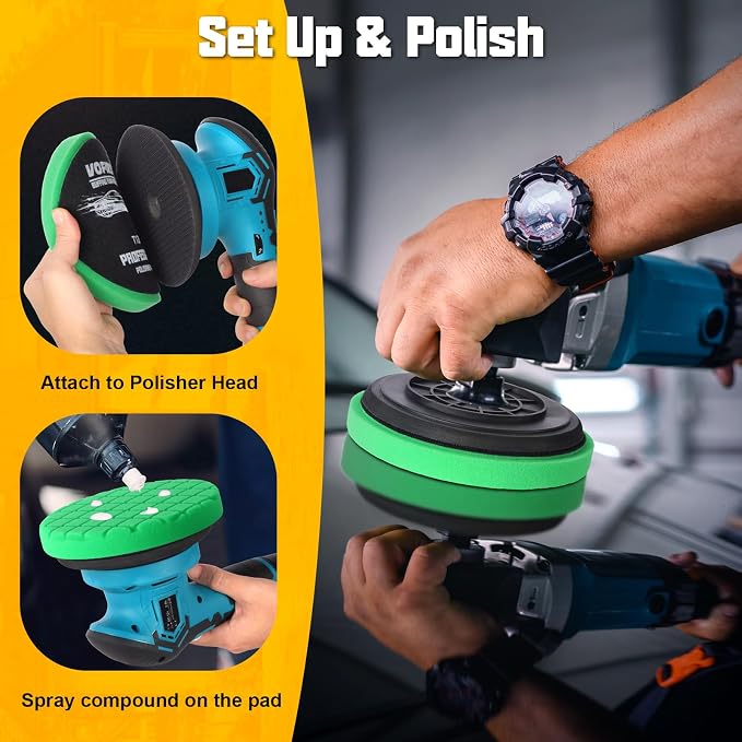 8 PCS 7.5 Inch Buffing Pads, Polishing Pad Kit for 7 Inch Backing Plate, Foam Sponge Pad and Wool Buffing Pad for Car Buffer Polisher, Cutting and Waxing