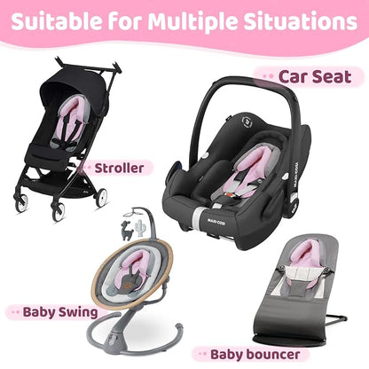 Pro Goleem Car Seat Head Support Infant, Soft Infant Car Seat Insert, 2 in 1 Carseat Head Support for Toddler, Perfect for Car Seat, Stroller, Swing, Bouncer, Pink and Gray