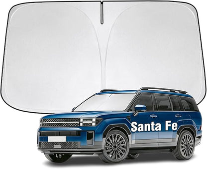 Windshield Sun Shade for Hyundai Santa Fe 2024 2025 2026 Sunshade 300T Windshield Cover Protector Blocks UV Rays Custom Fit Front Window Shades Windshield Accessories Keep Cool Foldable