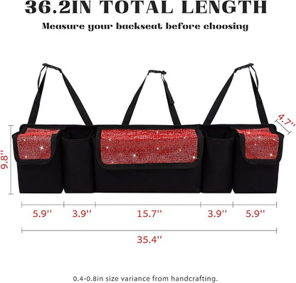 eing Car Trunk Organizer and Storage, Backseat Hanging Organizer for SUV, Truck, MPV, Waterproof, Collapsible Cargo Storage Bag with 5 Pockets, Bling Car Interior Accessories for Women,Red