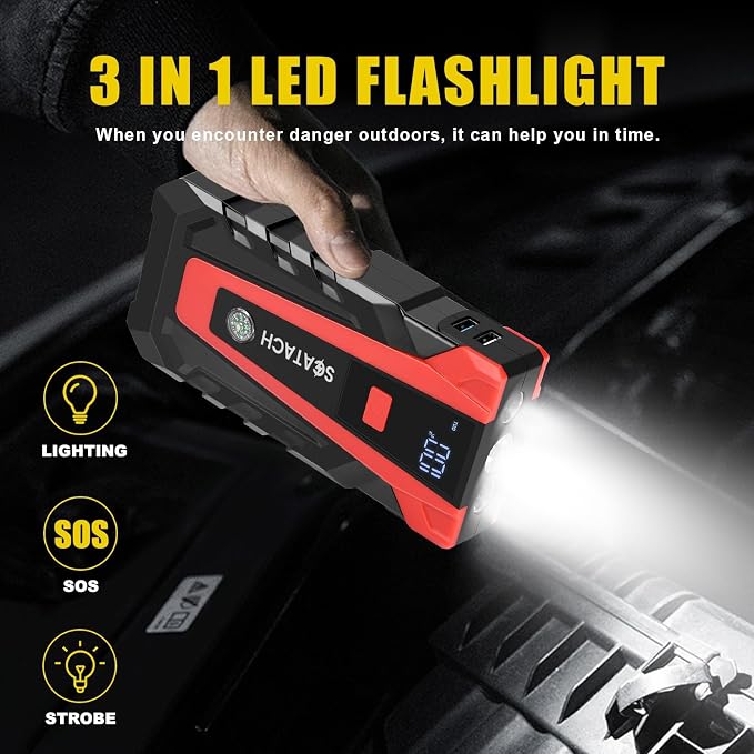 Scatach 5000A Jump Starter, 12V Jump Starter Battery Pack Portable (up to 9.0L Gasoline and 7.0L Diesel Engine), Car Battery Jump Starter Jump Box with LED Light and Jumper Cables