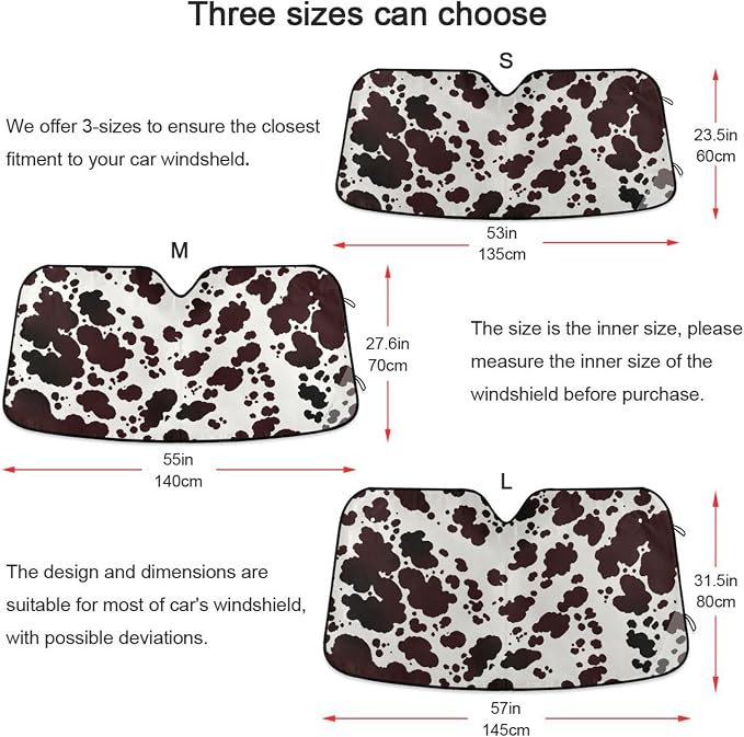 Windshield Sun Shade Cow Print Brown Farm Ram Front Window Block UV Shades Visor Reflective Retractable for Car SUV Trucks