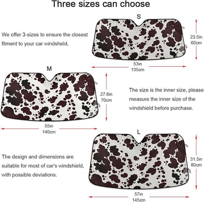 Windshield Sun Shade Cow Print Brown Farm Ram Front Window Block UV Shades Visor Reflective Retractable for Car SUV Trucks