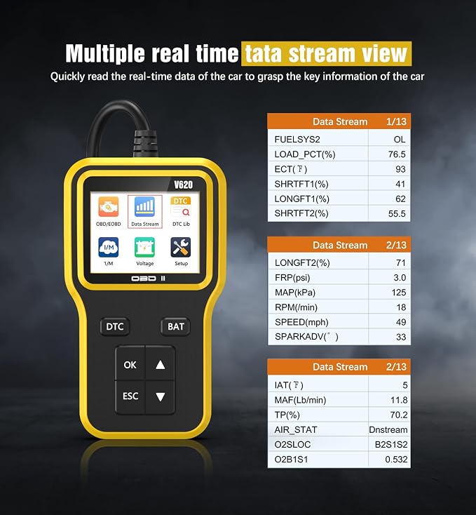 OBD2 Scanner with Upgrade Battery Tester - Diagnostic Tool for Cars That Check Engine Light & Emissions Readiness Read and Clears Vehicle Error Codes for All OBD II Protocol Vehicles Since 1996 Yellow