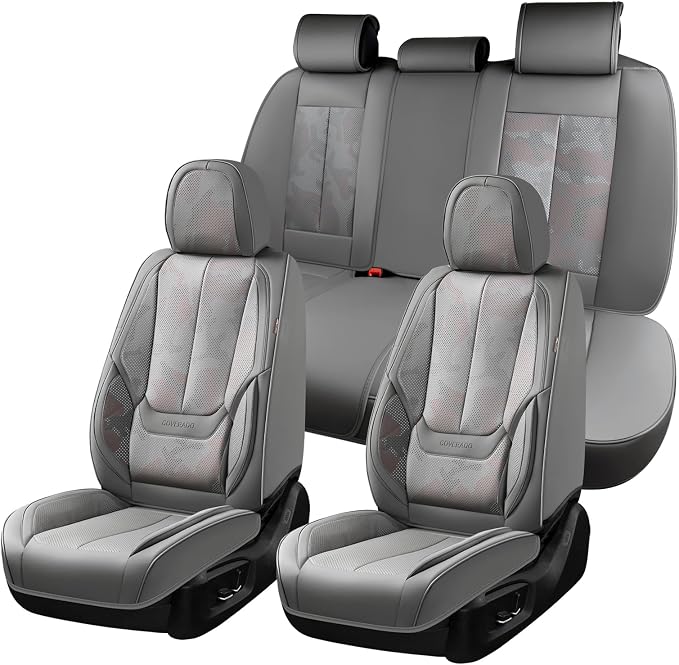 Coverado Seat Covers, Car Seat Covers Full Set, Leather Seat Covers for Cars, Car Seat Protector, Gray Car Seat Covers Front Seats and Back Seats Universal Fit for Most Cars Camo