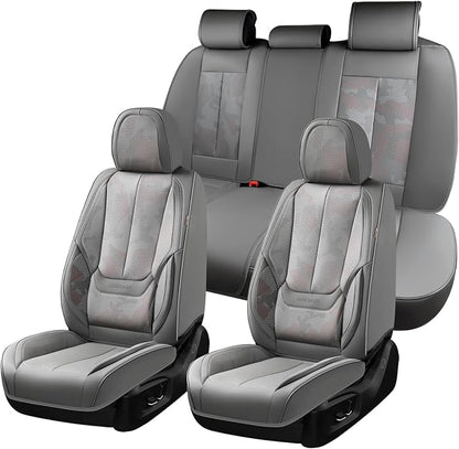 Coverado Seat Covers, Car Seat Covers Full Set, Leather Seat Covers for Cars, Car Seat Protector, Gray Car Seat Covers Front Seats and Back Seats Universal Fit for Most Cars Camo