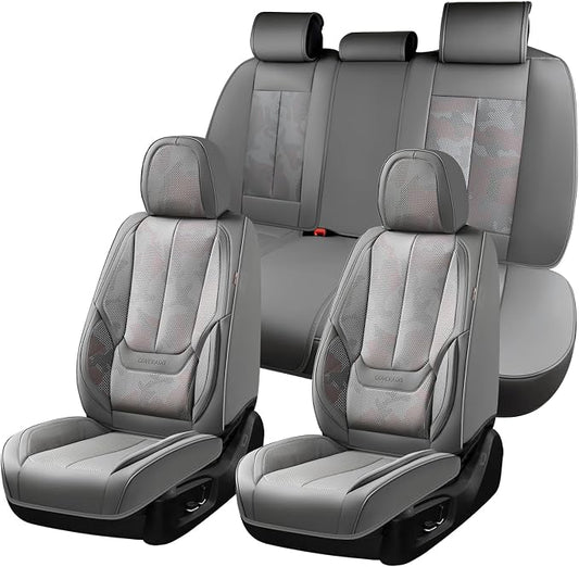 Coverado Seat Covers, Car Seat Covers Full Set, Leather Seat Covers for Cars, Car Seat Protector, Gray Car Seat Covers Front Seats and Back Seats Universal Fit for Most Cars Camo