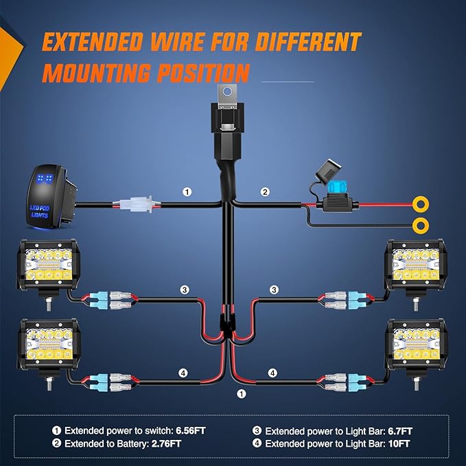 Nilight 4Pcs LED Pods 4Inch 60W Triple Row Flood Spot Combo 6000LM Light Bar with 12V On/Off 5 Pin Rocker Switch 16AWG Wiring Harness Kit-4 Leads (ZH041)