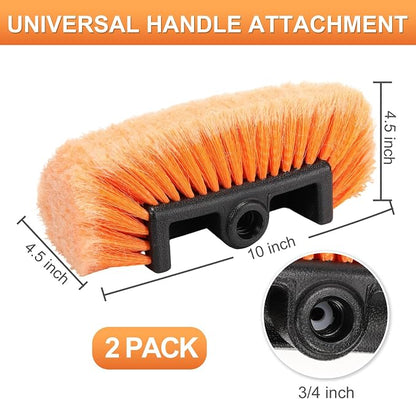Tanlade 2 Pcs Car Wash Brush Head with Soft Detailing Bristle Flow Thru Car Cleaning Brush Exterior Wash Equipment for Auto Truck RV Boat Camper (10 Inch,Orange)