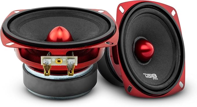 DS18 PRO-X4.4BM Loudspeaker - 4", Midrange, Red Aluminum Bullet, 200W Max, 100W RMS, 4 Ohms - Premium Quality Audio Door Speakers for Car or Truck Stereo Sound System (1 Speaker)