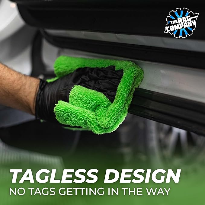 The Rag Company - Creature Edgeless Auto Detailing Towels (10-Pack) Professional 70/30 Blend, Dual-Pile Plush Microfiber, Buffing & Polishing, 420gsm, 16in x 16in, Lime Green