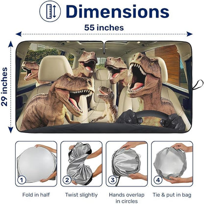 GENANY Trex Windshield Sun Shade for Car SUV Truck (55x29 Inches), Dinosaur Sunshade, Protector Blocks UV, Car Accessories