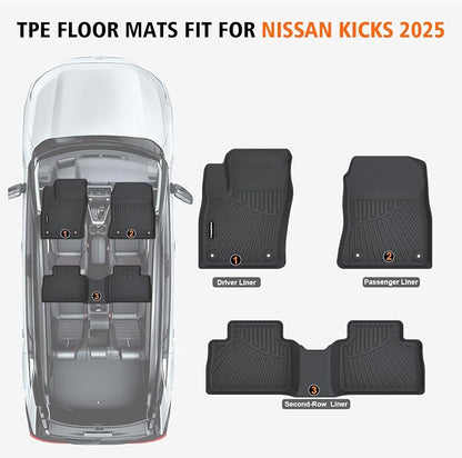 All Weather Car Floor Mats for 2025 2026 Nissan Kicks S/SV/SR, TPE Rubber Floor Liners Anti-Slip Full Set Automotive Mats for 2025 2026 Nissan Kicks Accessories
