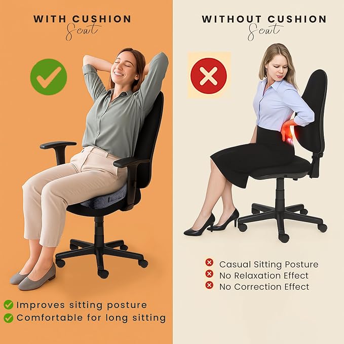 GRAND PITSTOP Memory Foam Seat Cushion for Office Chair Car & Home Orthopedic Tailbone & Sciatica Pain Relief Pad Ergonomic U-Shaped Design with Cooling Foam, Non Slip Base & Washable Cover