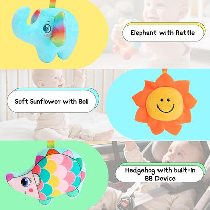 Spiral Car Seat Toys for Babies, 0-6 Months Infant Carseat Sensory Toys Hanging Stroller Accessories Newborn for Baby Boys Girls Essentials Stuff