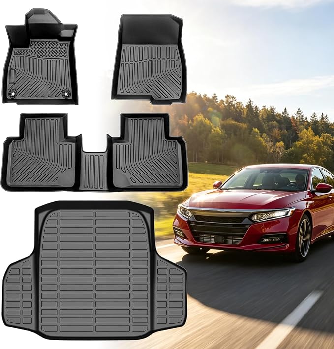 Floor Mats for Honda Accord 2018-2020 2021 2022, Accord & Accord Hybrid Floor Mats, NOT for Hatchback, Non-Slip Summer Winter, 1st & 2nd Row & Cargo Mats