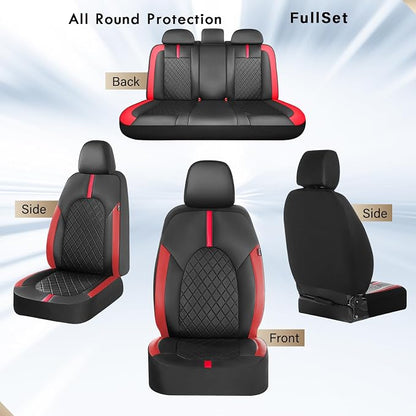 Coverado Red Car Seat Covers Full Set, Waterproof Front Seats Back Seat Cover, Leather Car Seat Cushion Universal Fit for Most Cars