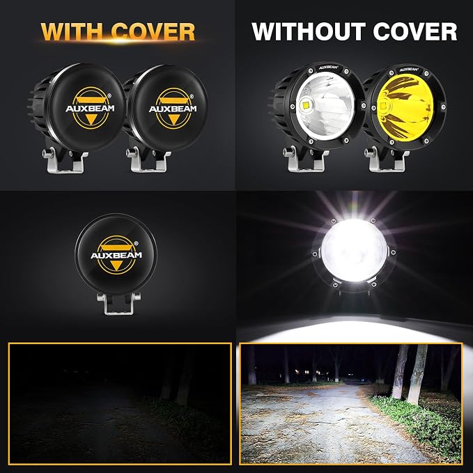 Auxbeam C4 Series 4 Inch Black Protective Light Covers, Round Offroad LED Pods Lens Cap, On Road & Off Road, Polycarbonate Plastic, Snap-On Design, 2 Packs