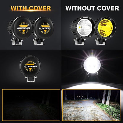 Auxbeam C4 Series 4 Inch Black Protective Light Covers, Round Offroad LED Pods Lens Cap, On Road & Off Road, Polycarbonate Plastic, Snap-On Design, 2 Packs