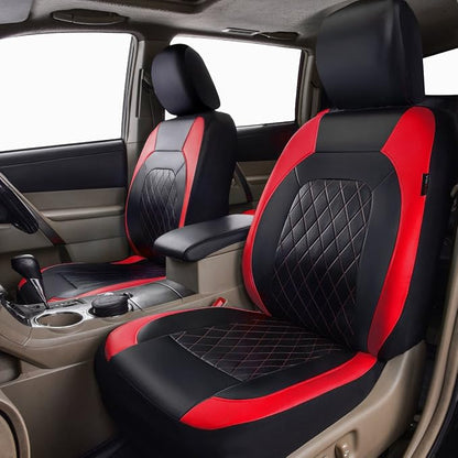 Universal Faux Leather Car Seat Covers Full Set Airbag Compatible Breathable Fit for Cars Trucks SUVs Deluxe Pu Luxury Vinyl(Black with Red)