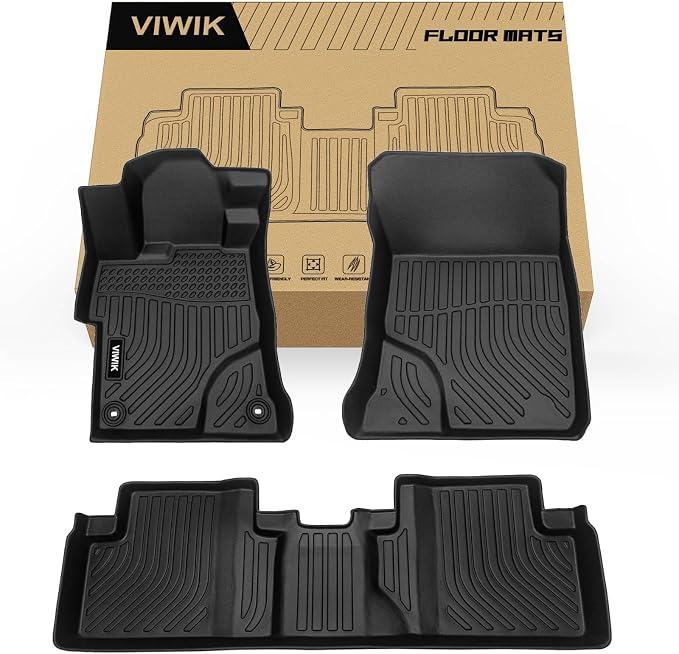 VIWIK Floor Mats for Honda Civic 2012 2013 2014 2015, Custom Fit All Weather TPE Floor Liners for Honda Civic 2012-2015 1st and 2nd Row, Automotive Car Mats, Black