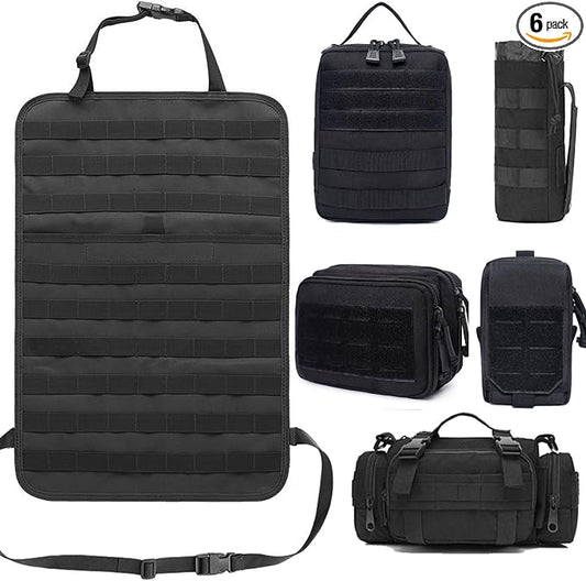 Molle Seat Back Organizer with 5 Pouches, Tactical Seat Covers, Molle Tactical Vehicle Organizers Panel Car Seat Covers Protector for Truck