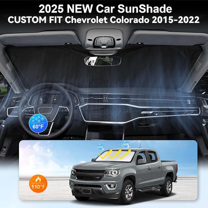 for Chevy Colorado 2026 Windshield Sun Shade Sunshade- for Chevrolet Colorado 2015-2023 2024 2025 Truck Accessories Windshield Cover 210T Reflective Front Window Protector Blocks UV Car Sun Visor