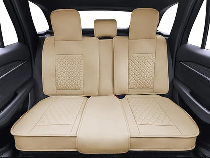 Elantrip Car Seat Cover Full Set Leather Car Seat Protector Universal fit for Most Cars SUVs and Trucks Water Proof Front and Rear Seat Protector Beige