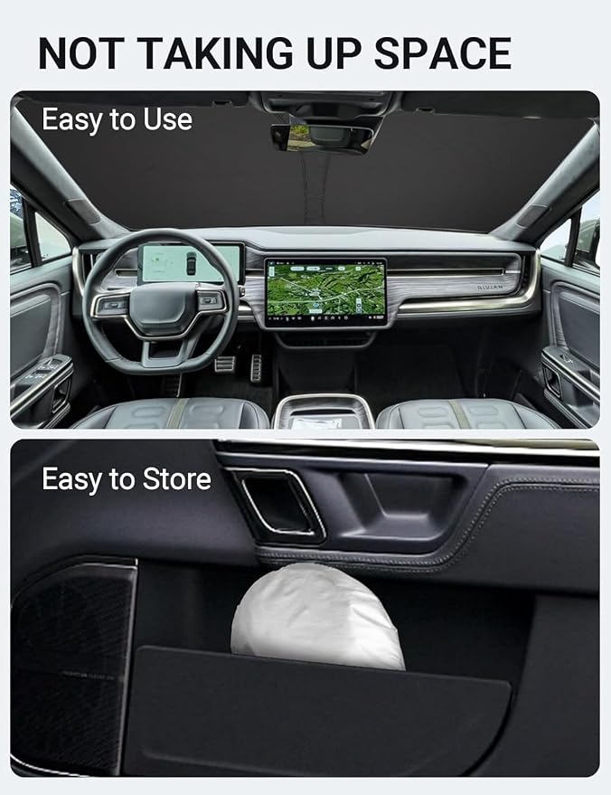 Proadsy Windshield Sunshade Custom for Rivian R1T 2022-2025 2026 Block Sun & UV Foldable 4-Layer Front Window Car Shade Protector Prime Accessories