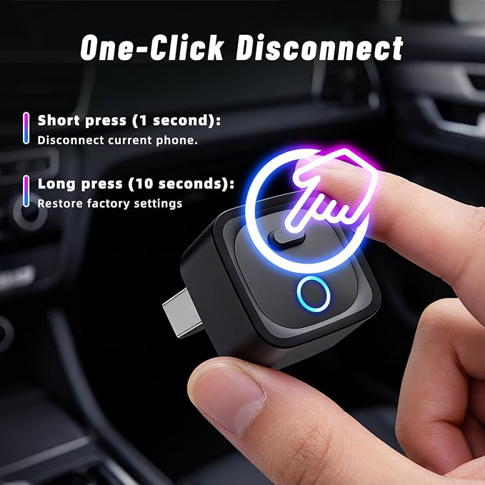 Holdsound Wireless CarPlay Adapter, Plug & Play Fast Connection, Universal for Cars with Factory Wired CarPlay/Android Auto (2016+ Model), iOS 10+/Android 11+(Carbon Black)
