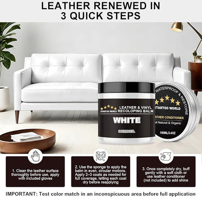 STARTSO WORLD 200Ml Leather Recoloring Balm with 100ML Leather Conditioner, White Leather Repair Kit for Furniture, Leather Dye, Leather Scratch Repair, Leather Couch Paint