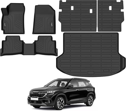 Floor Mats for Kia Seltos 2024 2025 2026, Trunk Mat and Backrest Mat All Weather TPE Protector for Kia Seltos Accessories