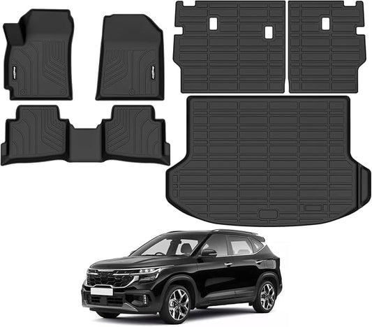 Floor Mats for Kia Seltos 2024 2025 2026, Trunk Mat and Backrest Mat All Weather TPE Protector for Kia Seltos Accessories