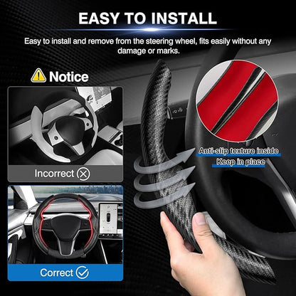 Canvcle Steering Wheel Cover for Tesla Model 3/Y 2016-2025 2026 Highland/Juniper Accessories Carbon Fiber Steering Wheel Cover Protector Non-Slip, Comfortable, Breathable, Model 3/Y Accessories, Black