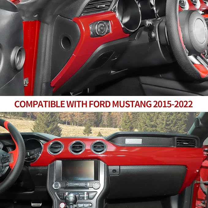 CheroCar for Mustang Center Console Dashboard Panel Trim Cover Kit Meter Frame Interior Decoration Accessories for Ford Mustang 2015-2025 (Red)