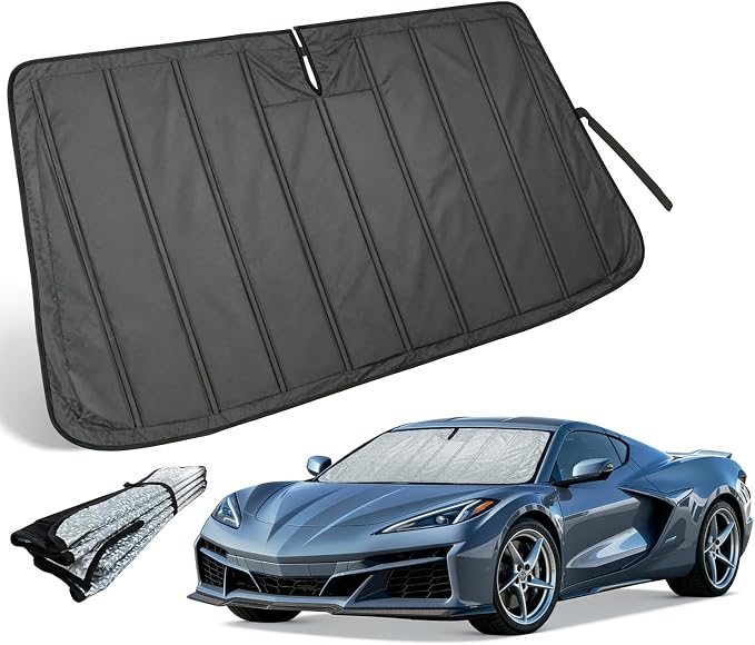 Thickened Windshield Sun Shade for Chevy Corvette C8 2020-2026 | Fits Chevy C8 Stingray, Z06, ZR1, E-Ray Aluminum Accordion Front Window Sunshade, Foldable Sun Visor Shield, Car Accessories