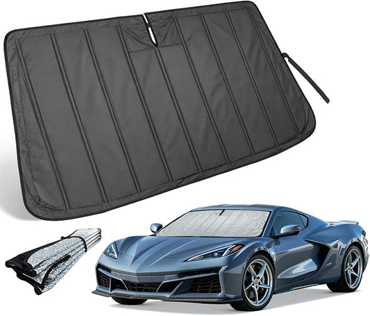 Thickened Windshield Sun Shade for Chevy Corvette C8 2020-2026 | Fits Chevy C8 Stingray, Z06, ZR1, E-Ray Aluminum Accordion Front Window Sunshade, Foldable Sun Visor Shield, Car Accessories